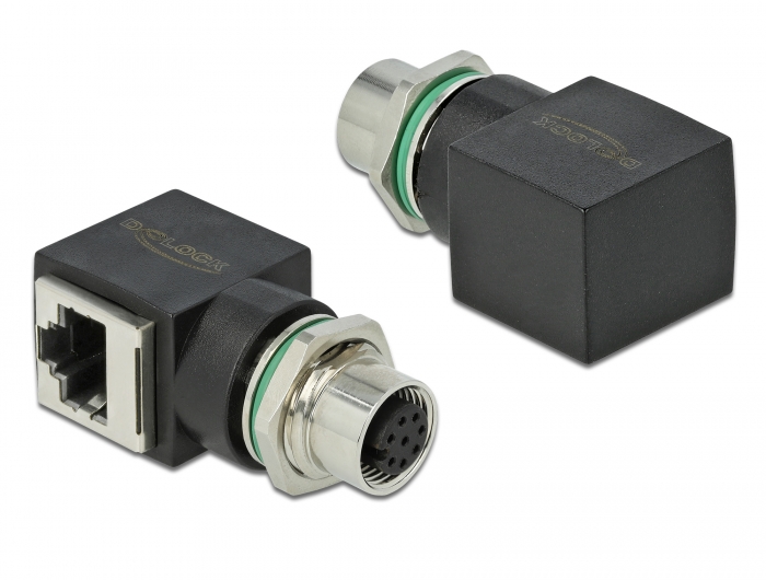 Delock Netzwerkadapter M12 8 Pin A-kodiert Buchse zu RJ45 Buchse #1 