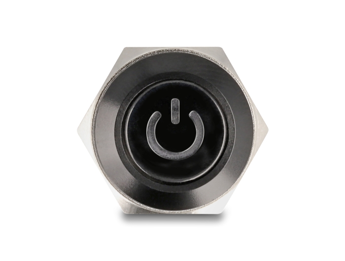 Delock Druckschalter zum Einbau schwarz 16 mm 12 V 5 x Lötanschluss LED rot Powersymbol + Ring #2 