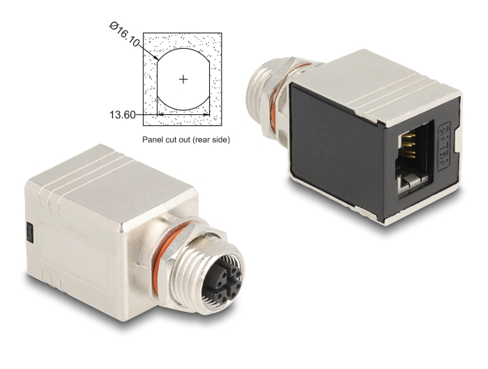Delock M12 Adapter X-kodiert 8 Pin Buchse zu RJ45 Buchse Cat.6A STP geschirmt gerade #1 