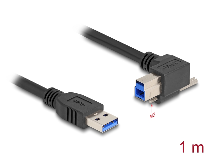 Delock USB 5 Gbps Kabel USB Typ-A Stecker gerade zu USB Typ-B Stecker mit Schraube 90° nach rechts gewinkelt 1 m schwarz #1 