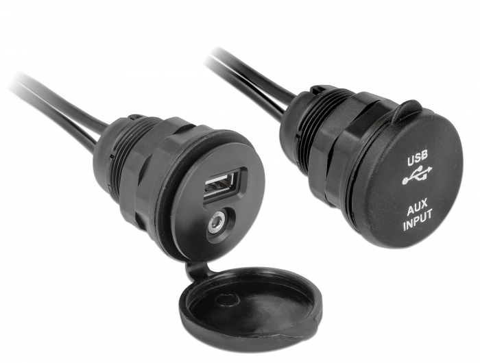 Delock Kabel USB Typ A Stecker + 3,5 mm 4 Pin Klinkenstecker > Einbaubuchse mit Verschlussdeckel USB Typ A Buchse + 3,5 mm 4 Pin Klinkenbuchse (Audio) 2 m schwarz #2 