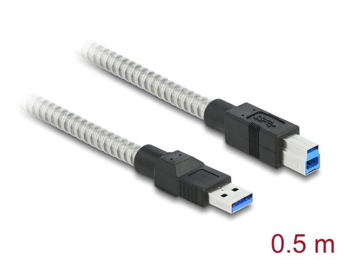 Delock USB 3.2 Gen 1 Kabel Typ-A Stecker zu Typ-B Stecker mit Metallmantel 0,5 m #1 