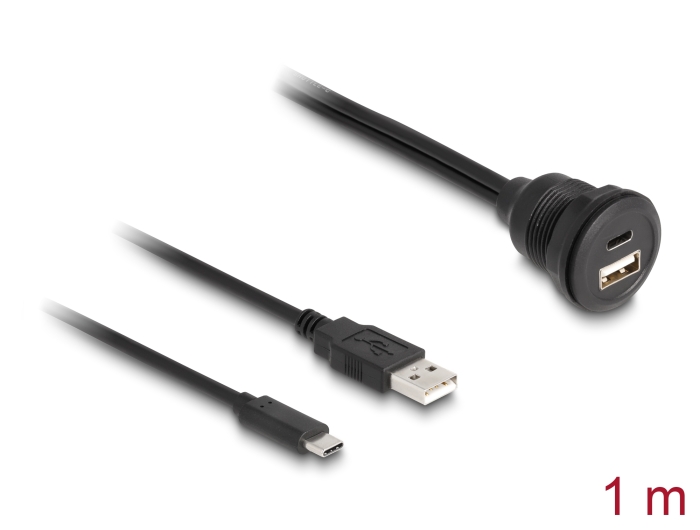 Delock USB 2.0 Kabel USB Typ-A Stecker und USB Type-C™ Stecker zu USB Typ-A Buchse und USB Type-C™ Buchse zum Einbau 1 m schwarz #1 