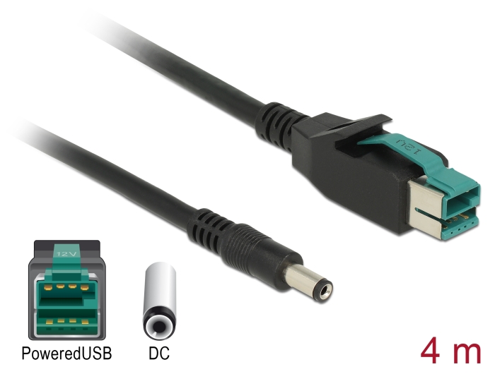 Delock PoweredUSB Kabel Stecker 12 V > DC 5,5 x 2,1 mm Stecker 4 m für POS Drucker und Terminals #1 