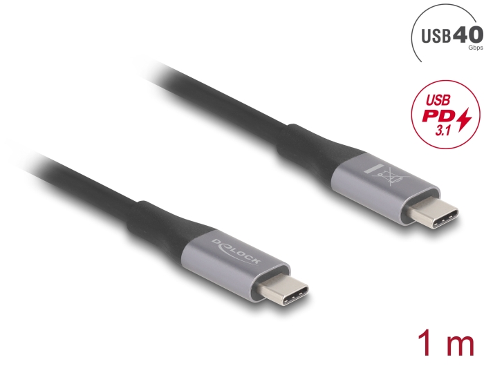 Delock USB 40 Gbps Kabel USB Type-C™ Stecker zu Stecker PD 3.1 240 W E-Marker 1 m grau Metall #1 