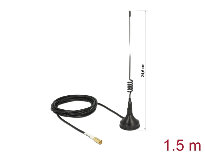Delock WLAN 802.11 b/g/n Antenne SMB Stecker 2 dBi starr omnidirektional mit magnetischem Standfuß und Anschlusskabel RG-174 1,5 m outdoor schwarz #1 