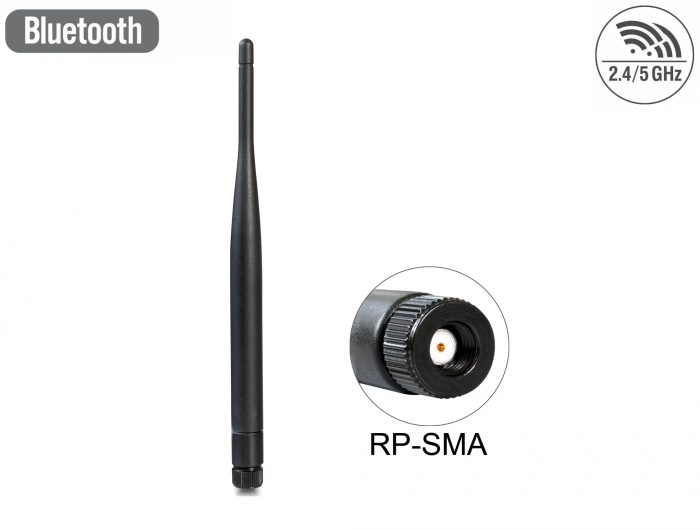 Delock WLAN 802.11 ac/a/b/g/n Antenne RP-SMA 2 dBi omnidirektional starr spritzwassergeschützt #1 