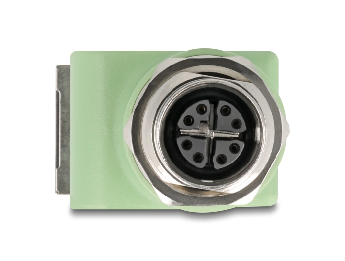 Delock M12 Adapter X-kodiert 8 Pin Buchse zu RJ45 Buchse Cat.5e mit Befestigungsloch 90° gewinkelt grün #2 