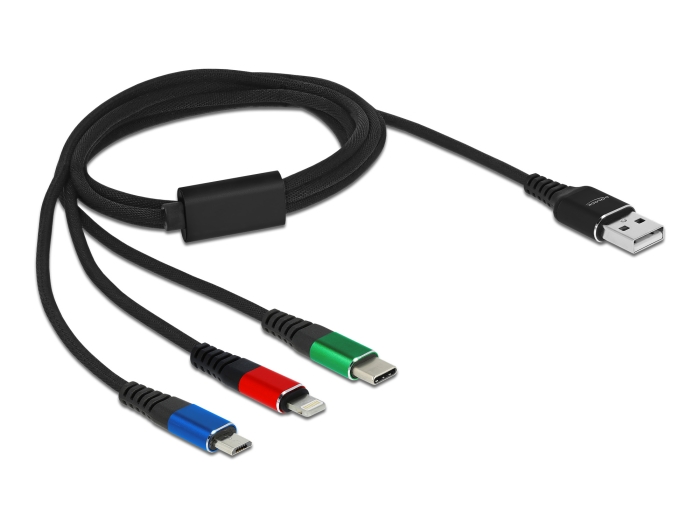 Delock USB Ladekabel 3 in 1 Typ-A zu Lightning™ / Micro USB / USB Type-C™ 1 m 3-farbig #2 