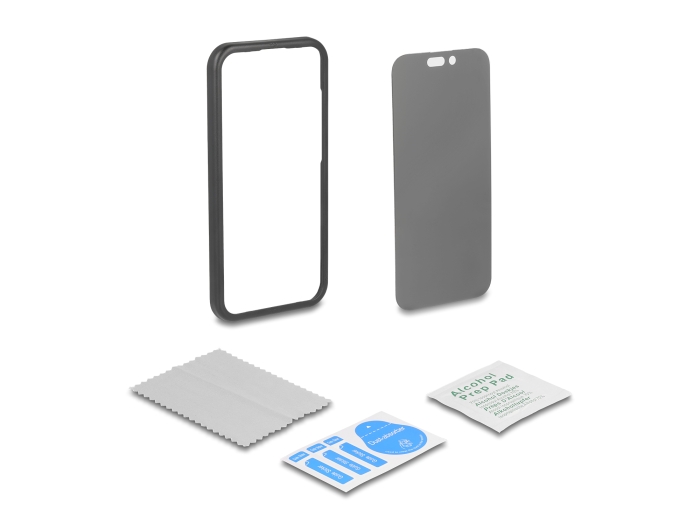 Delock Schutzfolie für iPhone 16 mit Sichtschutz aus gehärtetem Glas Anti Spy 4 Wege Blickschutz mit Installationshilfe #5 