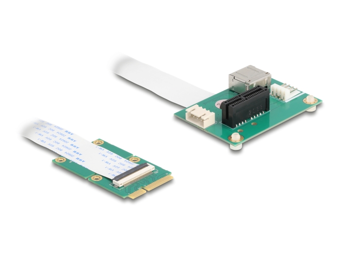 Delock Konverter Mini PCIe Stecker zu PCI Express x1 Slot mit flexiblem Kabel und USB Port #2 