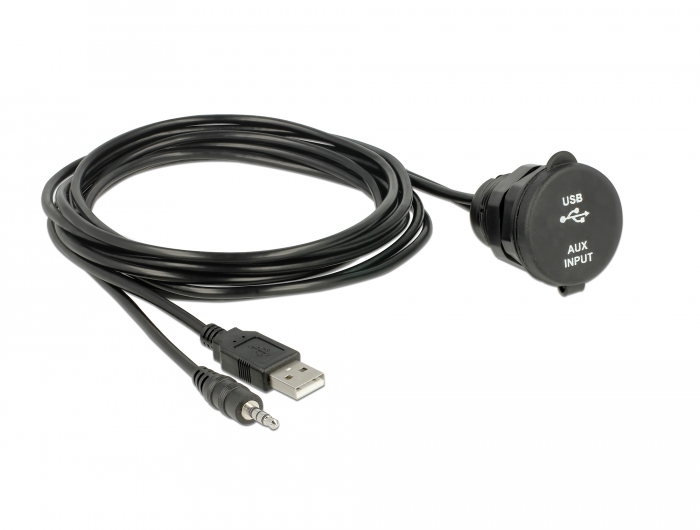Delock Kabel USB Typ A Stecker + 3,5 mm 4 Pin Klinkenstecker > Einbaubuchse mit Verschlussdeckel USB Typ A Buchse + 3,5 mm 4 Pin Klinkenbuchse (Audio) 2 m schwarz #3 