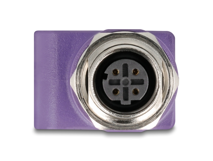 Delock M12 Adapter D-kodiert 4 Pin Buchse zu RJ45 Buchse Cat.5e mit Befestigungsloch gerade violett #2 