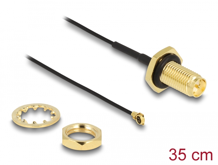 Delock Antennenkabel RP-SMA Buchse zum Einbau zu I-PEX Inc., MHF® I Stecker 1.13 35 cm Gewindelänge 10 mm spritzwassergeschützt #1 
