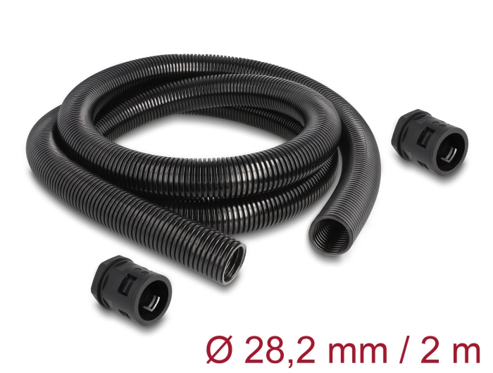 Delock Kabelschutzschlauch 2 m x 28,5 mm mit 2 x PG21 Schlauchverschraubung Set schwarz #1 