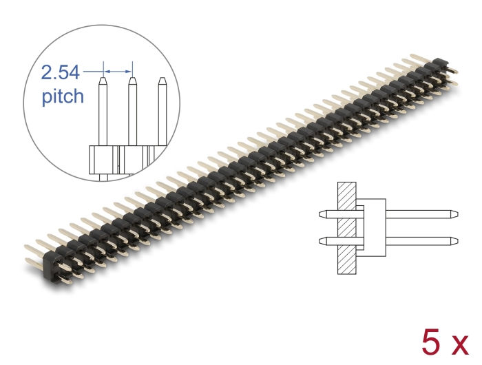 Delock Stiftleiste 40 Pin, Rastermaß 2,54 mm, 2-reihig, gerade, 5 Stück #1 