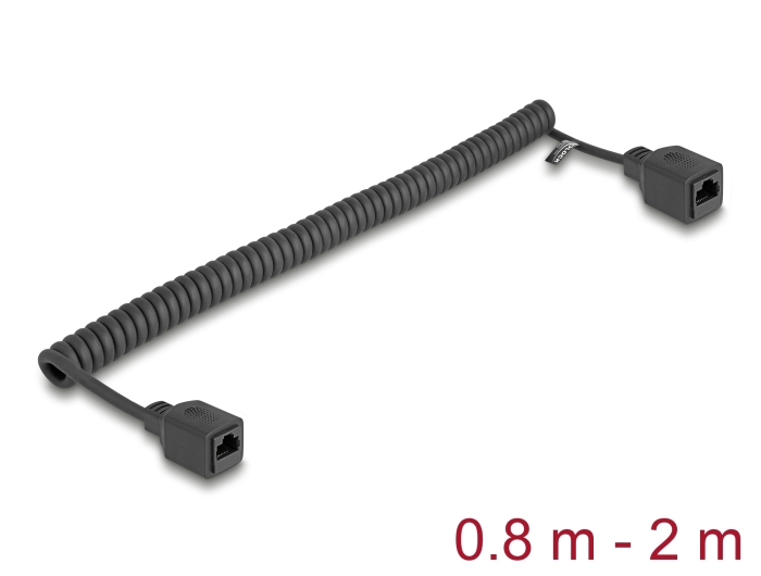 Delock RJ45 Spiralkabel Buchse zu Buchse Cat.5e UTP 0,8 m bis 2 m schwarz #1 