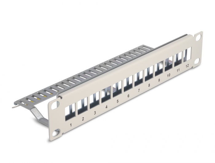 Delock 10″ Keystone Patchpanel 12 Port mit Entlastungsschiene 1 HE grau #1 