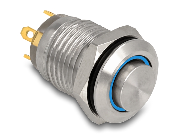 Delock Drucktaster zum Einbau 12 mm 4 x Lötanschluss LED blau #1 