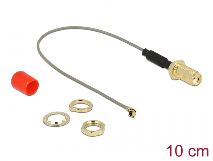 Delock Antennenkabel SMA Buchse zum Einbau Ferritkern zu I-PEX Inc., MHF® I Stecker 1.13 10 cm Gewindelänge 10 mm #1 