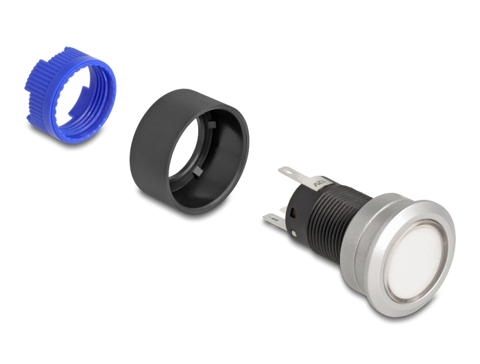 Delock Drucktaster vorstehend zum Einbau 22 mm 5 x Lötanschluss Taster flach Plastik LED weiß #3 
