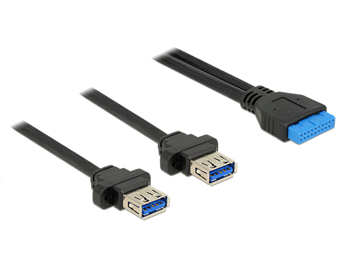 Delock Kabel USB 3.0 Pfostenbuchse 2,00 mm 19 Pin > 2 x USB 3.0 Typ-A Buchse zum Einbau 80 cm #2 