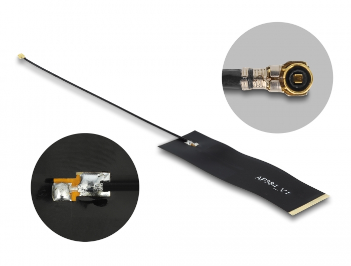 Delock LoRa Antenne 863 - 928 MHz I-PEX Inc., MHF® 4 Stecker 1,68 dBi 15 cm 1.13 FPC schwarz Klebemontage #1 