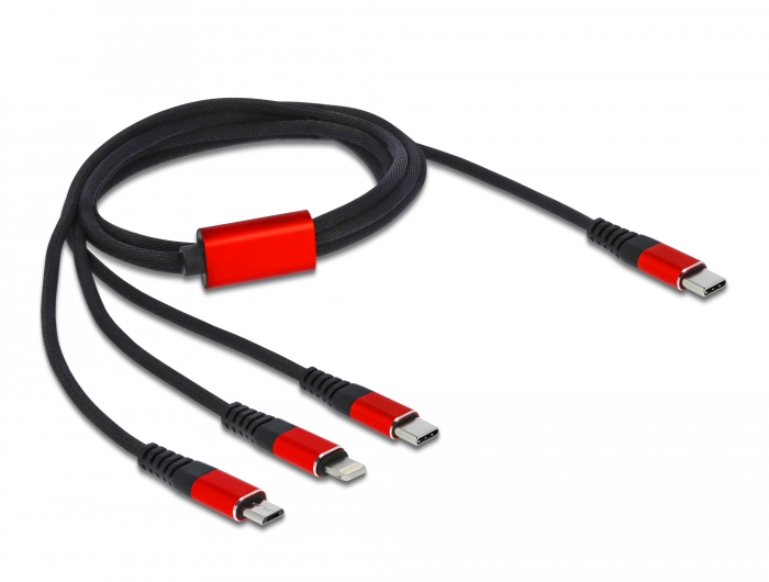 Delock USB Ladekabel 3 in 1 USB Type-C™ zu Lightning™ / Micro USB / USB Type-C™ 1 m schwarz / rot #2 