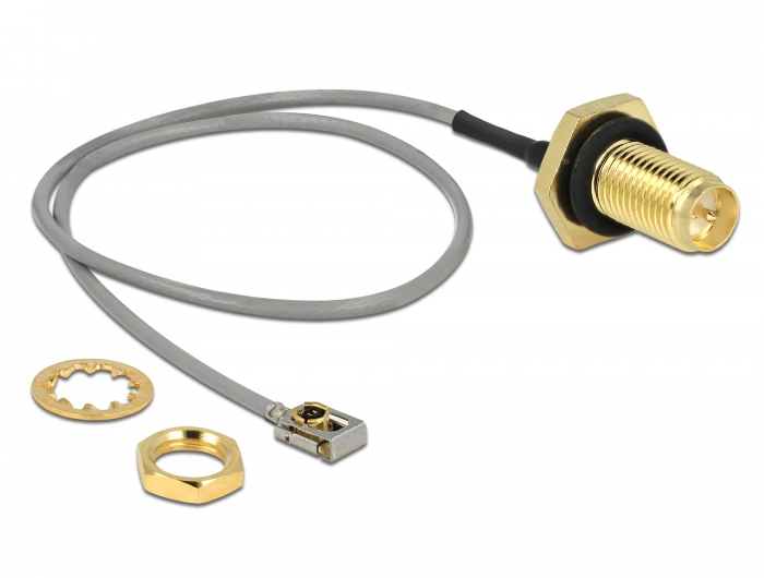 Delock Antennenkabel RP-SMA Buchse zum Einbau zu I-PEX Inc., MHF® I LK Stecker 1.13 20 cm Gewindelänge 10 mm spritzwassergeschützt #2 