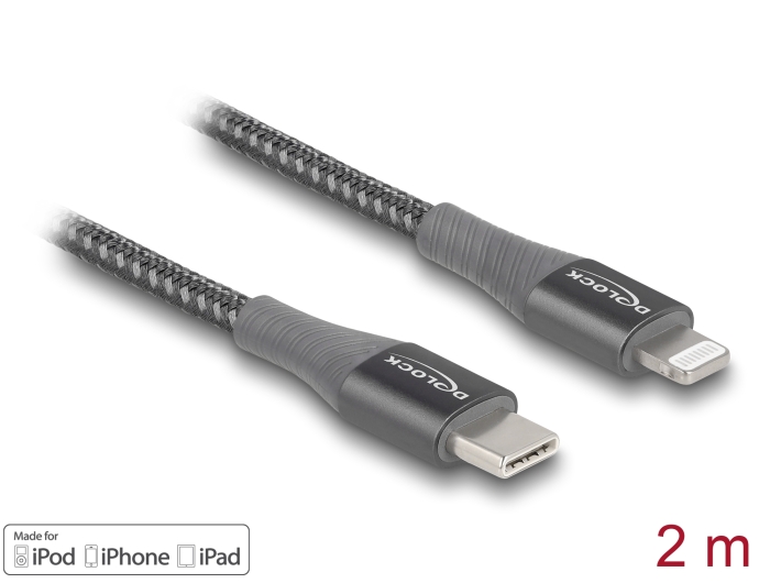 Delock Daten- und Ladekabel USB Type-C™ zu Lightning™ für iPhone™, iPad™ und iPod™ grau 2 m MFi #1 