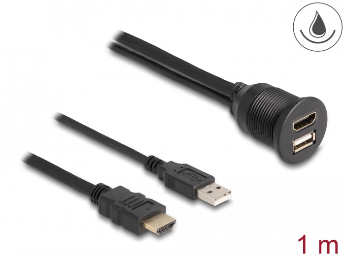 Delock Kabel HDMI-A Stecker und USB 2.0 Typ-A Stecker zu HDMI-A Buchse und USB 2.0 Typ-A Buchse zum Einbau wasserfest 1 m #1 