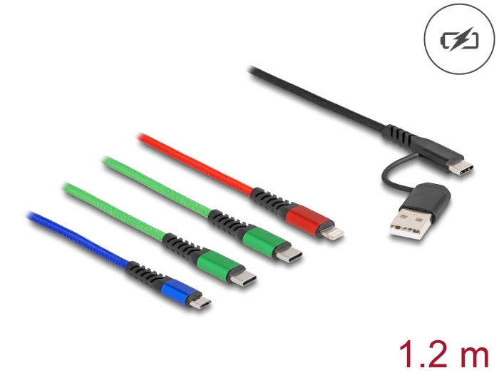 Delock USB Ladekabel 4 in 1 USB Typ-A + USB-C™ zu Lightning™ / Micro USB / 2 x USB Type-C™ 1,20 m #1 