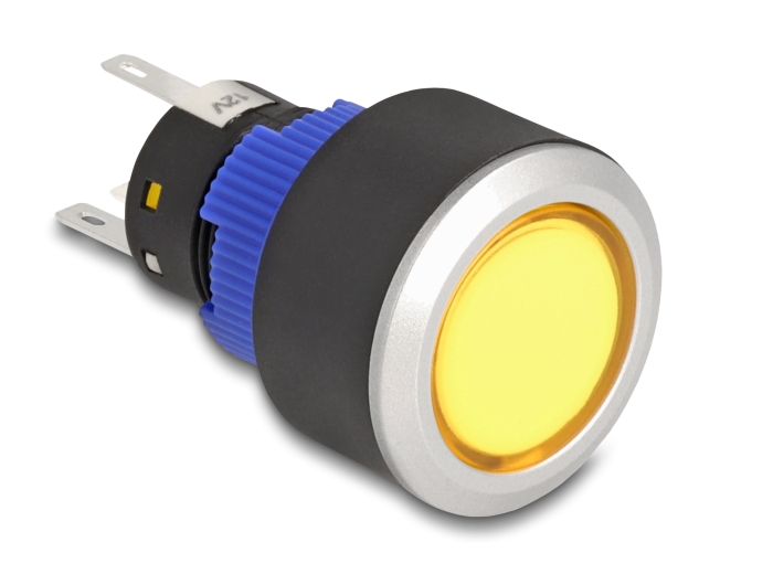 Delock Drucktaster vorstehend zum Einbau 22 mm 5 x Lötanschluss Taster flach Plastik LED gelb #1 