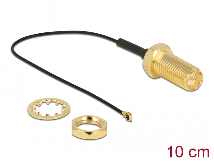 Delock Antennenkabel RP-SMA Buchse zum Einbau zu I-PEX Inc., MHF® 4 Stecker 0.81 10 cm Gewindelänge 10 mm #1 