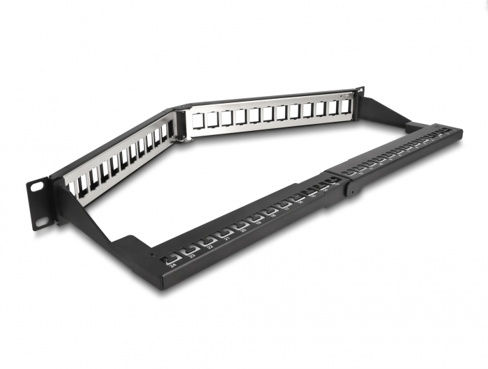 Delock 19″ Keystone Patchpanel 24 Port mit Entlastungsschiene 1 HE gewinkelt schwarz #2 