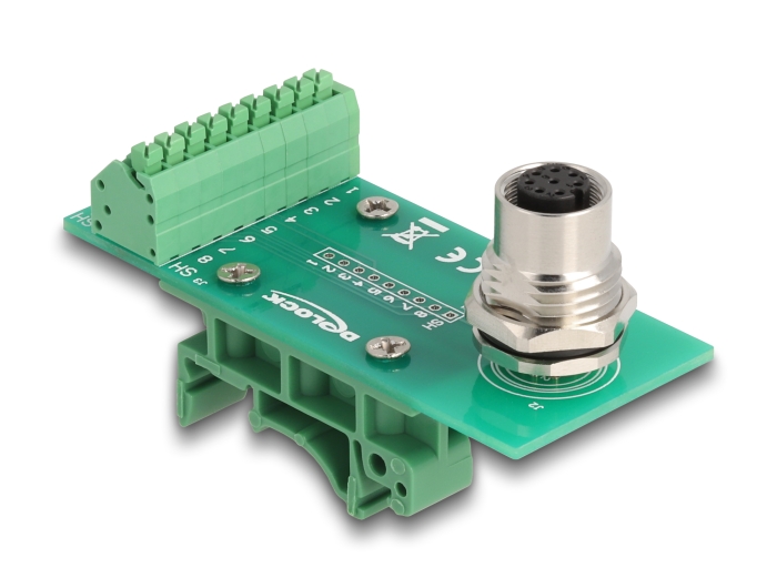 Delock M12 Übergabemodul Adapter A-kodiert 8 Pin Buchse zu 9 Pin Terminalblock für Hutschiene #1 