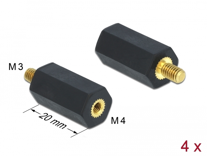 Delock Abstandshalter M4 x M3, Sechskant, Innen / Außen, 20 mm schwarz 4 Stück #1 