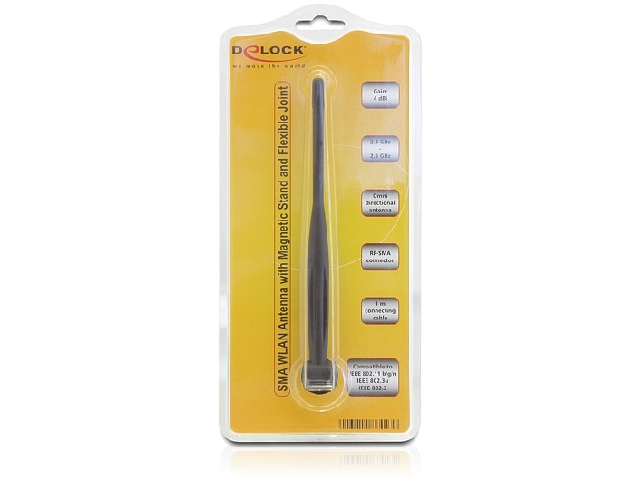 Delock WLAN 802.11 b/g/n Antenne RP-SMA 4 dBi omnidirektional Gelenk mit magnetischem Standfuß #2 