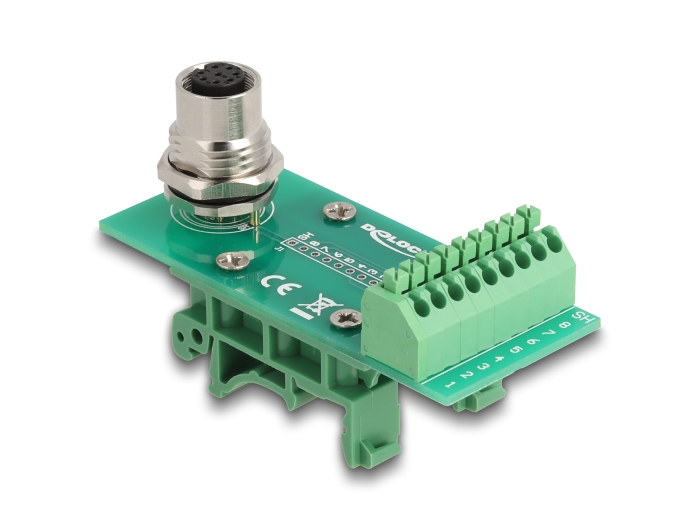 Delock M12 Übergabemodul Adapter A-kodiert 8 Pin Buchse zu 9 Pin Terminalblock für Hutschiene #2 