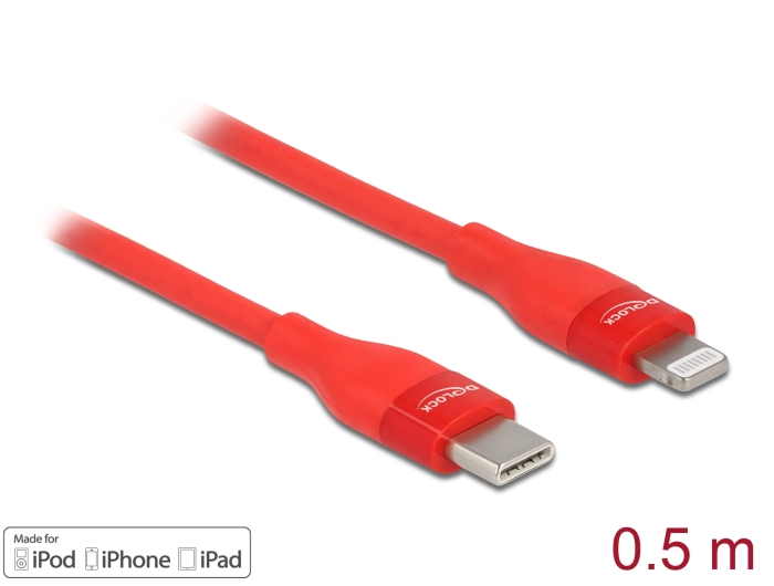 Delock Daten- und Ladekabel USB Type-C™ zu Lightning™ für iPhone™, iPad™ und iPod™ rot 0,5 m MFi #1 