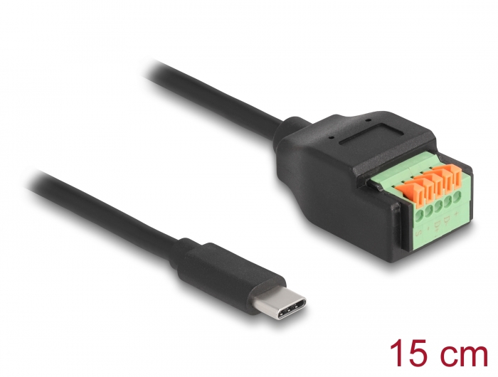 Delock USB 2.0 Kabel USB Type-C™ Stecker zu Terminalblock Adapter mit Drucktaster 15 cm #1 