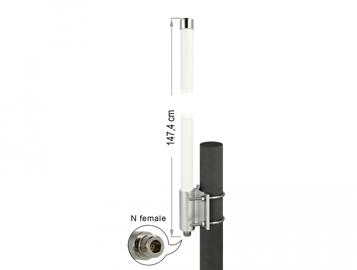 Delock LoRa 868 MHz Antenne N Buchse 8 dBi 147,4 cm omnidirektional starr Wand- und Mastmontage weiß outdoor #1 