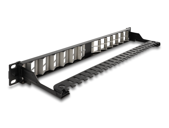 Delock 19″ Keystone Patchpanel 24 Port gewinkelt mit Entlastungsschiene schwarz #2 