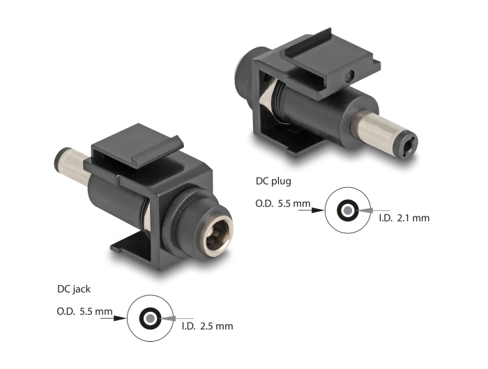 Delock Keystone Modul DC 5,5 x 2,5 mm Buchse zu DC 5,5 x 2,1 mm Stecker schwarz #1 