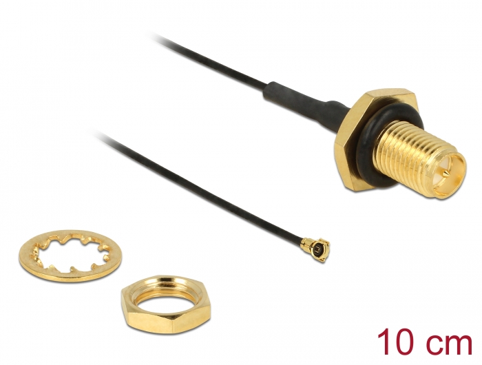 Delock Antennenkabel RP-SMA Buchse zum Einbau zu I-PEX Inc., MHF® 4 Stecker 0.81 10 cm Gewindelänge 9 mm spritzwassergeschützt #1 