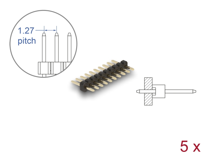 Delock Stiftleiste 10 Pin, Rastermaß 1,27 mm, 1-reihig, gerade, 5 Stück #1 