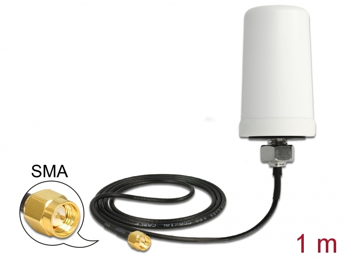 Delock GSM / UMTS Antenne SMA Stecker 0,7 - 1,6 dBi 1 m ULA100 omnidirektional starr outdoor weiß #1 