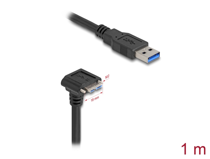 Delock USB 5 Gbps Kabel USB Typ-A Stecker gerade zu USB Micro-B Stecker 90° nach unten gewinkelt mit Schraubenabstand 18 mm 1 m schwarz #1 