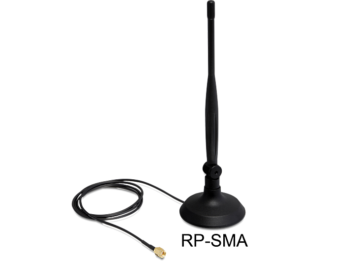 Delock WLAN 802.11 b/g/n Antenne RP-SMA 4 dBi omnidirektional Gelenk mit magnetischem Standfuß #1 