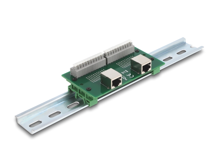 Delock RJ50 2 x Buchse zu 2 x Terminalblock mit Drucktaster für Hutschiene #1 